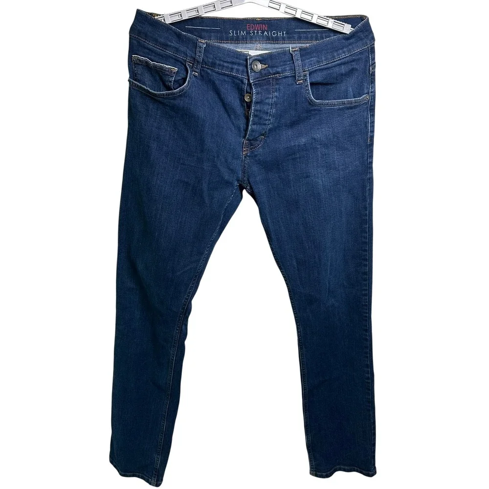 Edwin Crom Slim Straight Med Wash Denim Jeans 34x34 Button Fly Turkey Cotton‎